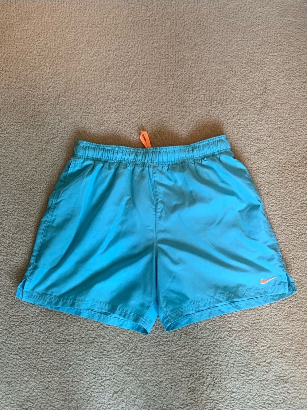 Nike Men’s Turquoise Swim Trunks with Orange Drawcord